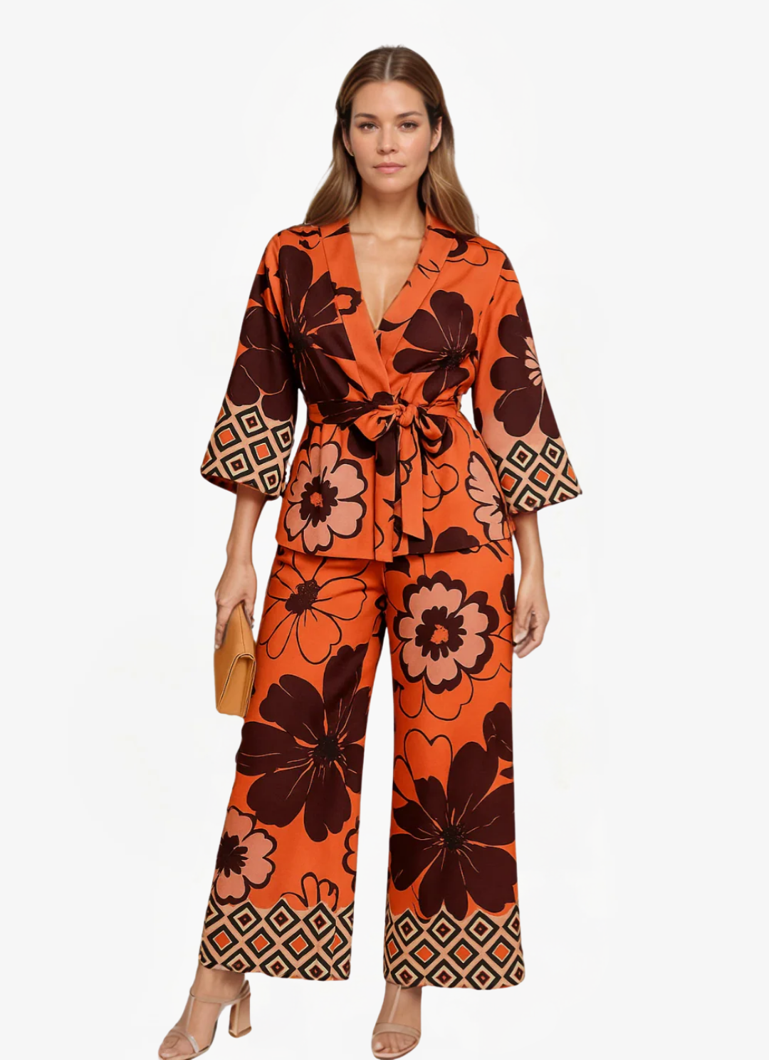 James & Elly™ | Kimono with Flowers & Wide Trousers