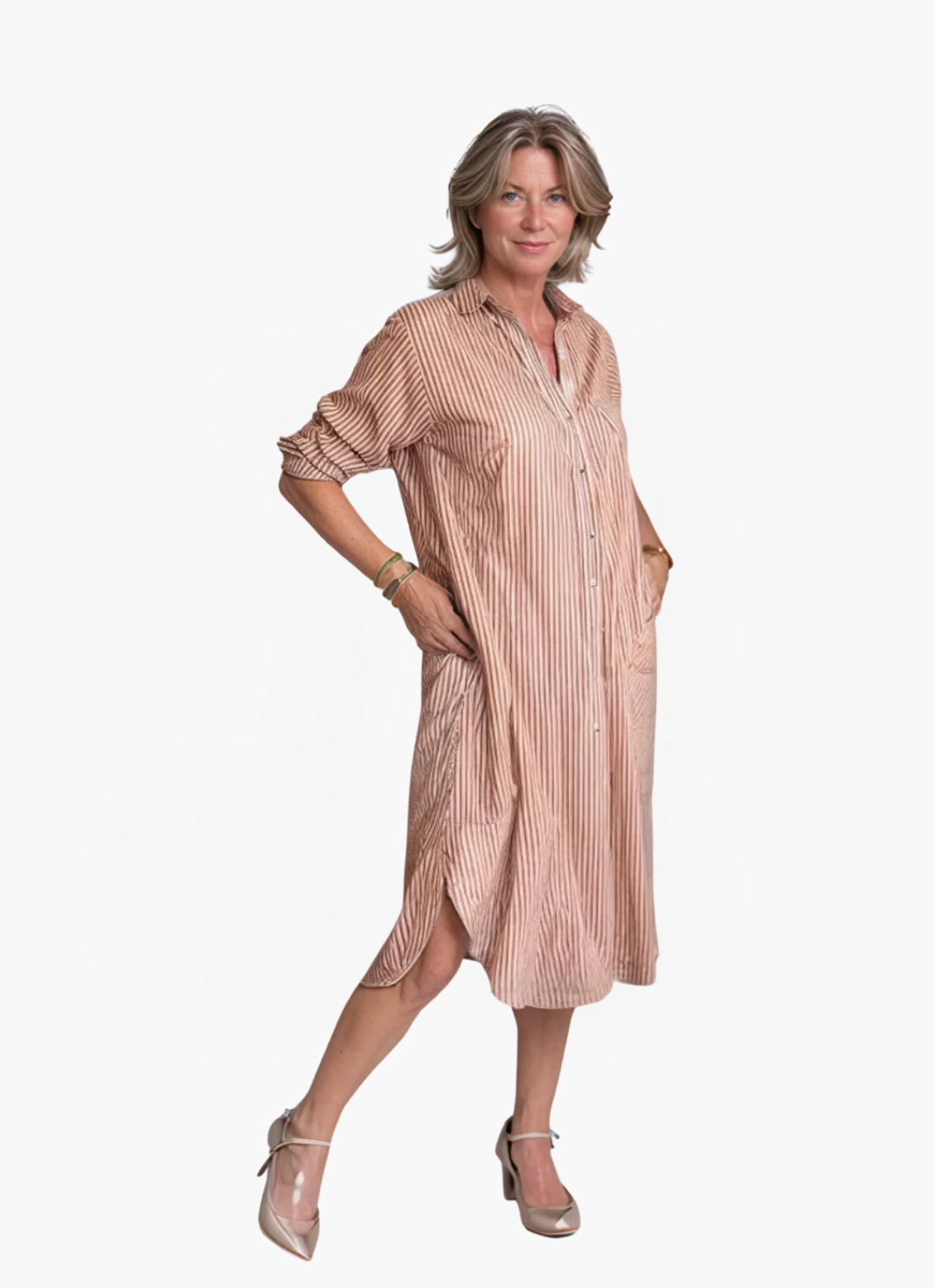 James & Elly™ | Striped Shirt Dress with Buttons