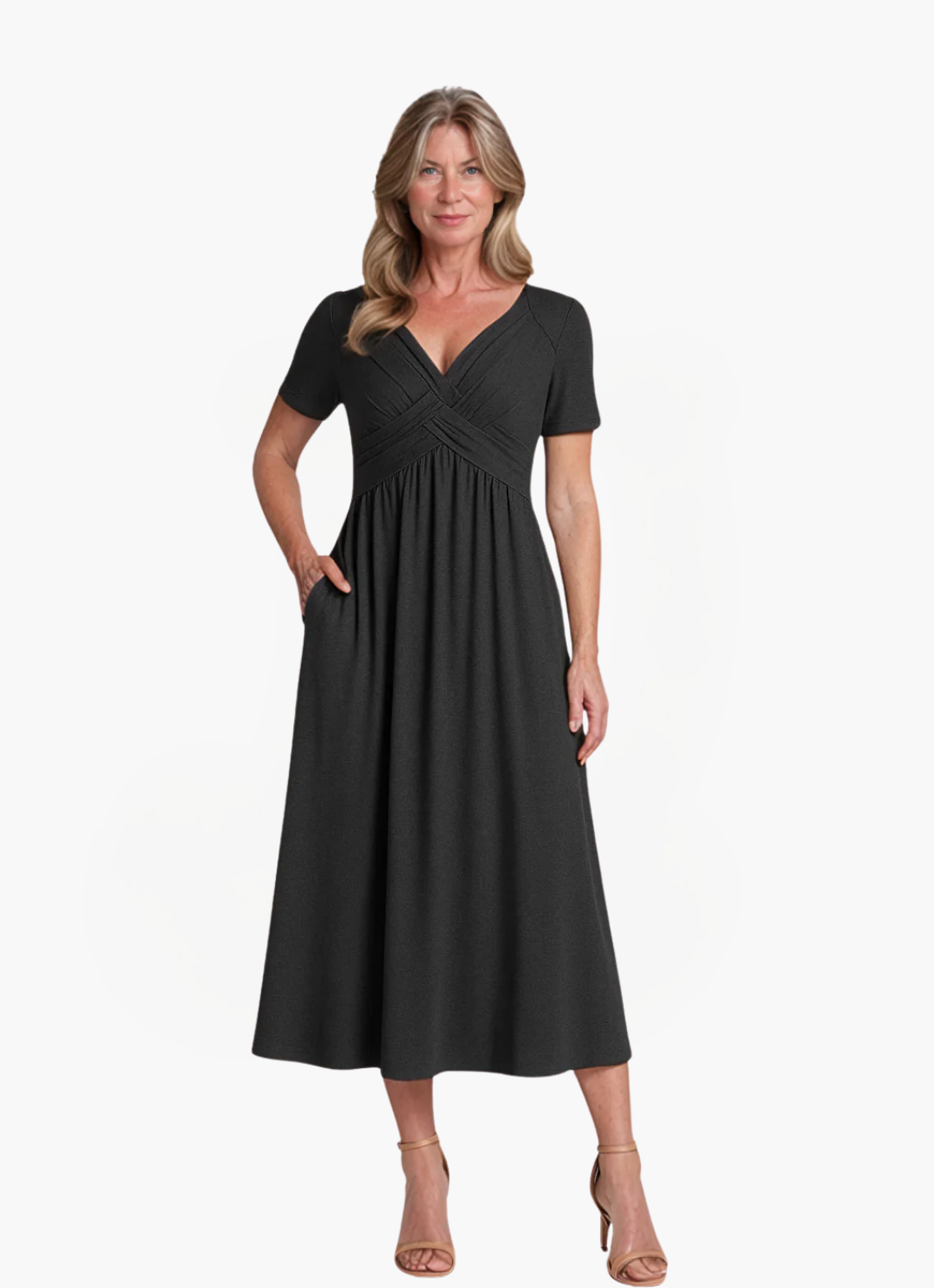 James & Elly™ | Midi Dress with Waist Seam and Pockets