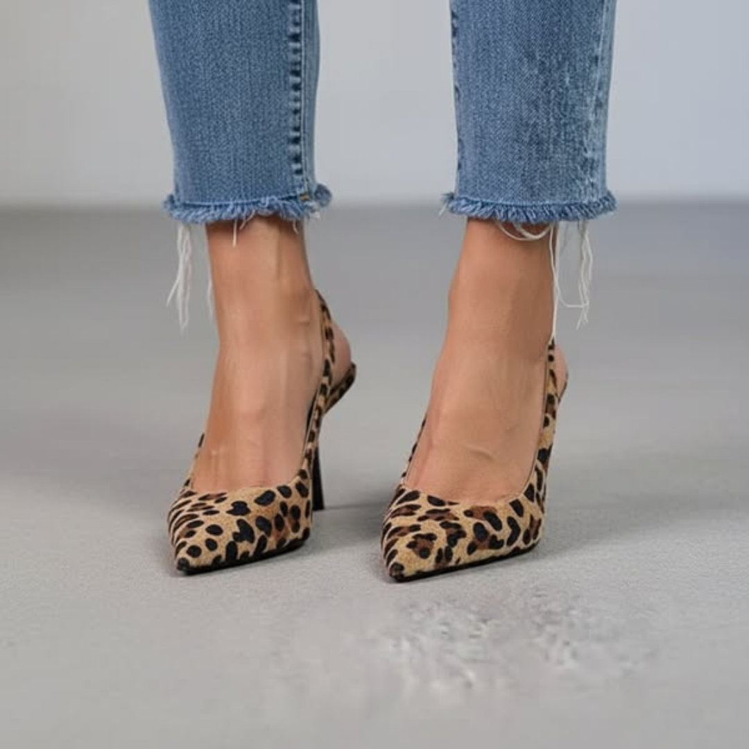Maria | Pointed Toe Leopard Print Slingback Khaki Stiletto Heels