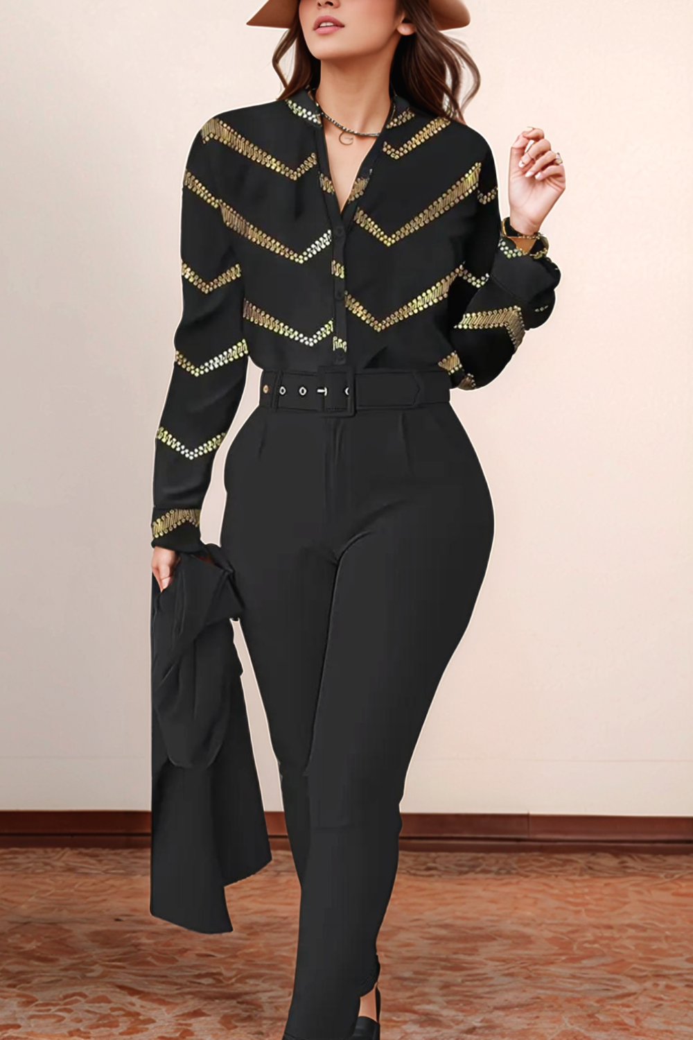 James & Elly™ | Floral Blouse & High-Waisted Trousers