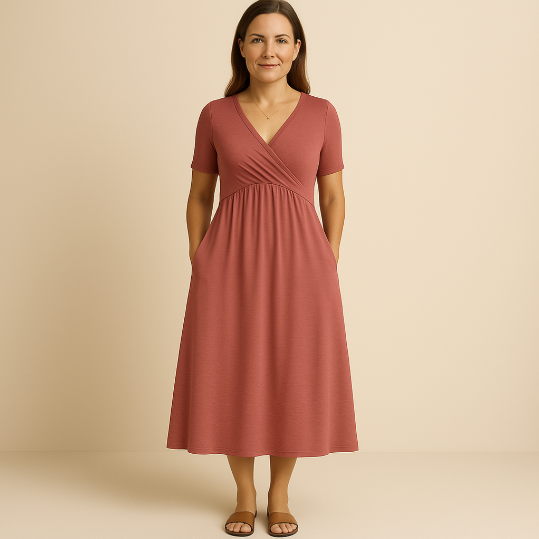 James & Elly™ | Midi Dress with V-Neck