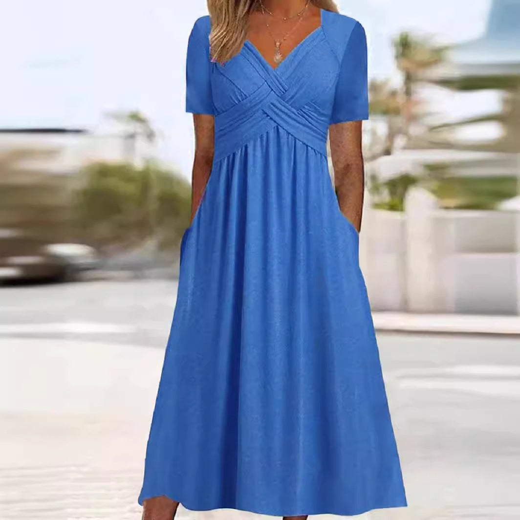 James & Elly™ | Midi Dress with Waist Seam and Pockets