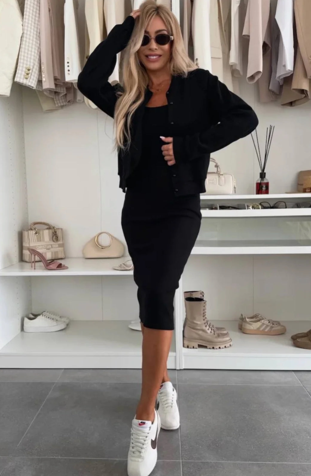 James & Elly™ | Midi dress in ribbed knit & bomber jacket set