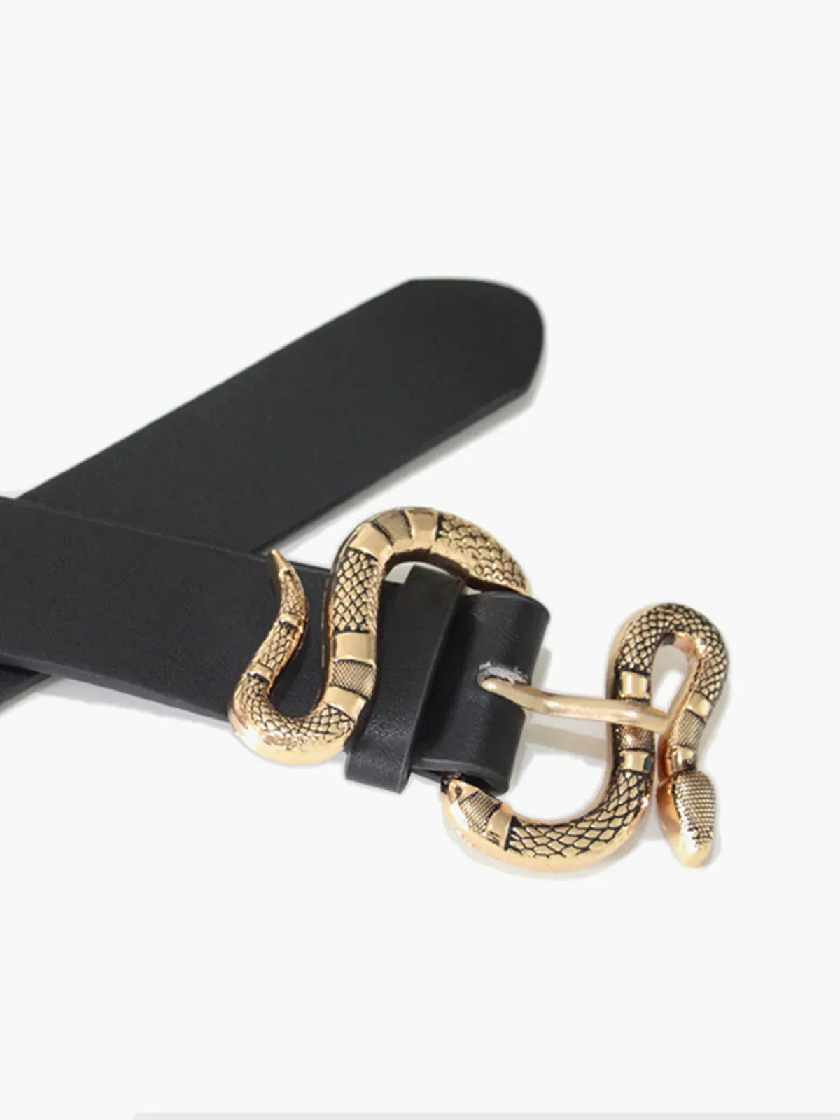 James & Elly™ | Leather Belt with Snake Buckle in One