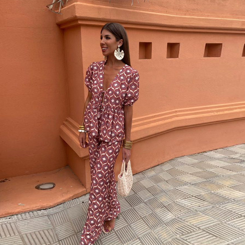 James & Elly™ | Set with Puff Sleeves and Tie Detail