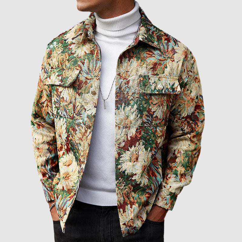Men’s Floral Jacquard Shirt Jacket with Button Front
