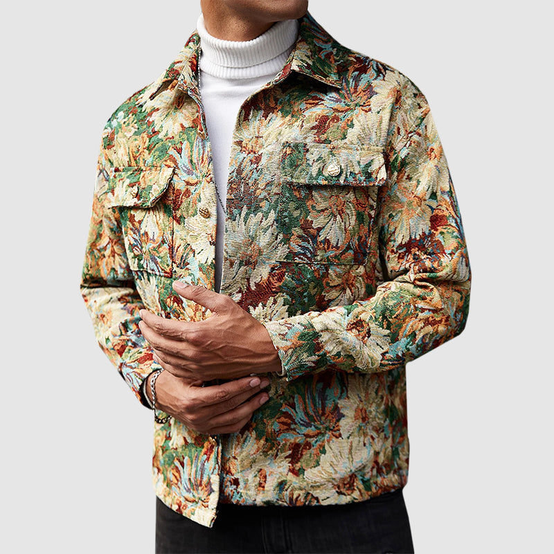 Men’s Floral Jacquard Shirt Jacket with Button Front