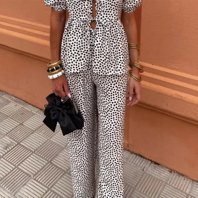 James & Elly™ | Set with Puff Sleeves and Tie Detail