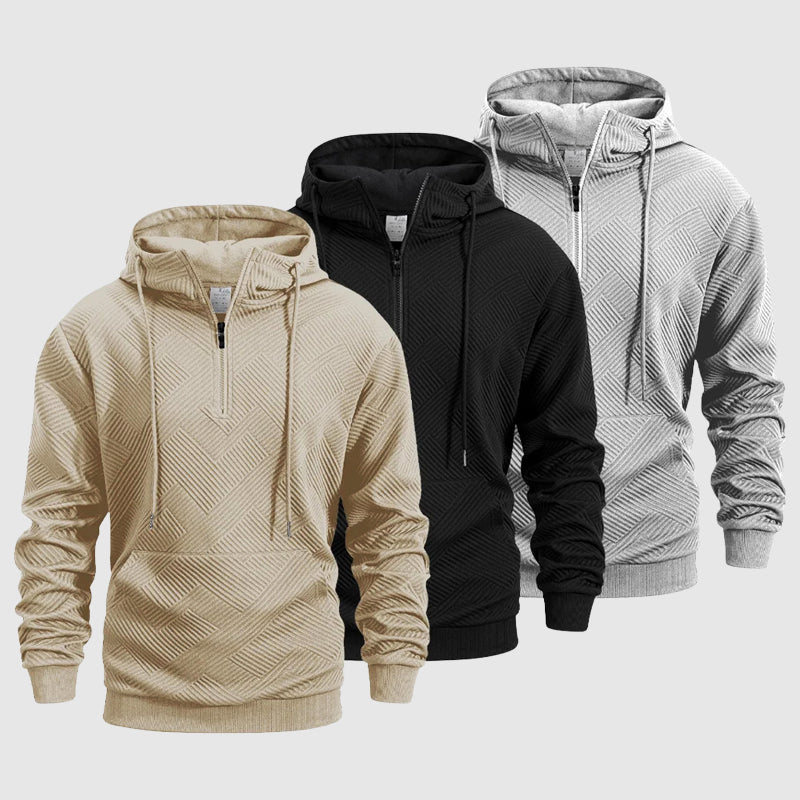 Leon - Quarter Zip Textured Pattern Hoodie