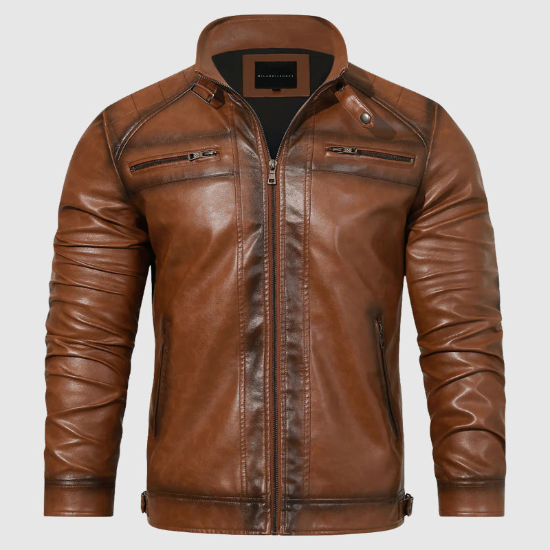 Vintage Brown Slim Fit Leather Jacket