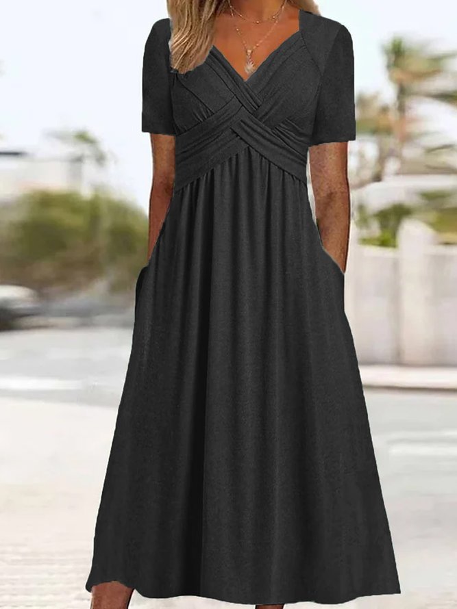 James & Elly™ | Midi Dress with Waist Seam and Pockets