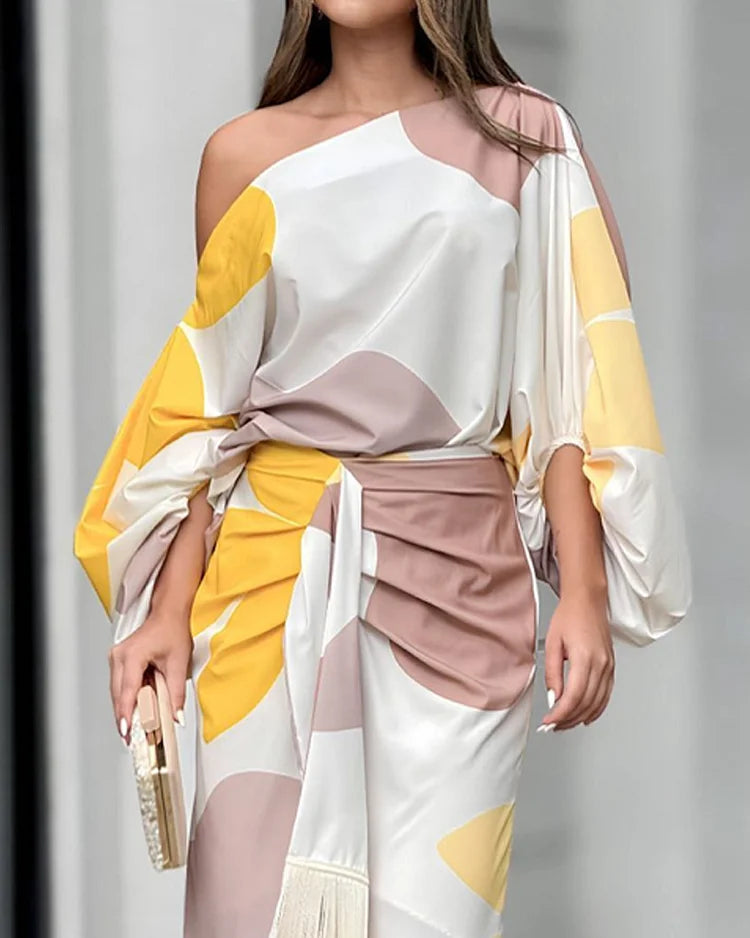 James & Elly™ | Satin Dress with Puff Sleeves