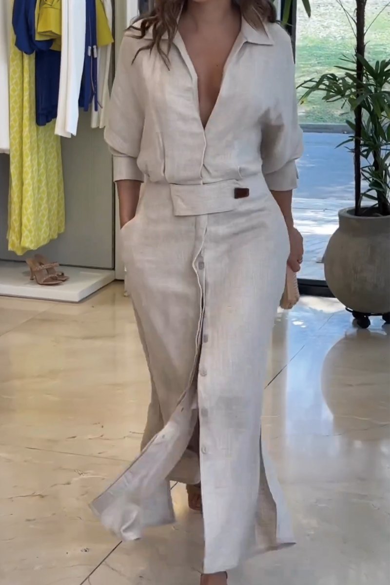 James & Elly™ | Maxi Dress in Linen with Buttons