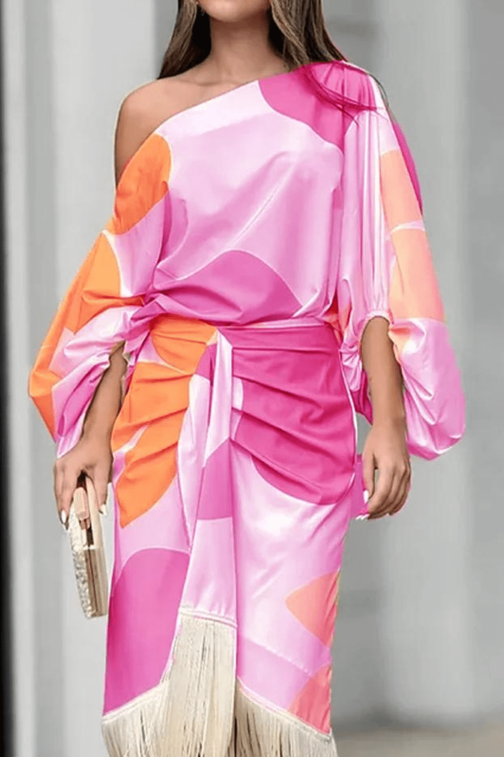 James & Elly™ | Satin Dress with Puff Sleeves