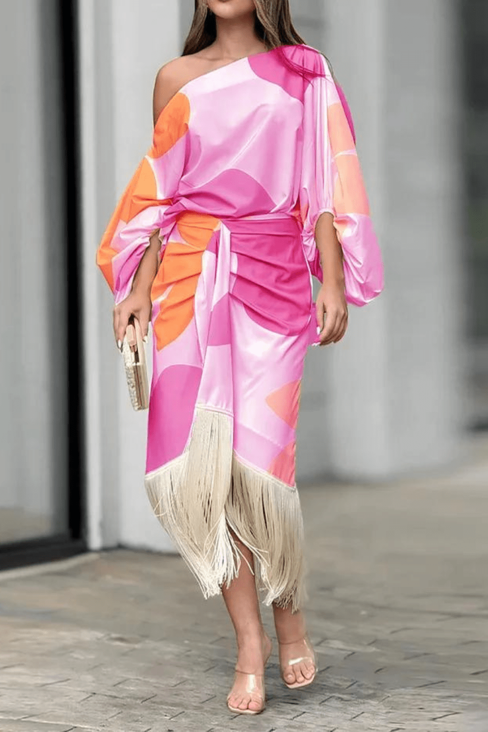 James & Elly™ | Satin Dress with Puff Sleeves