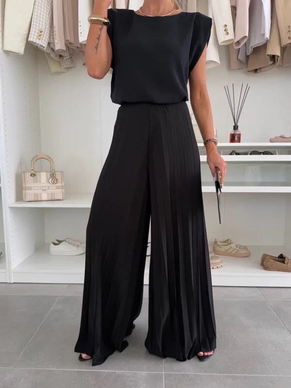 James & Elly™ | Elegant set of pleated palazzo trousers