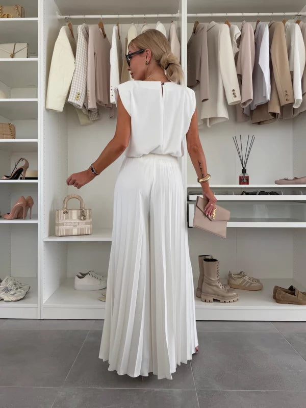 James & Elly™ | Elegant set of pleated palazzo trousers