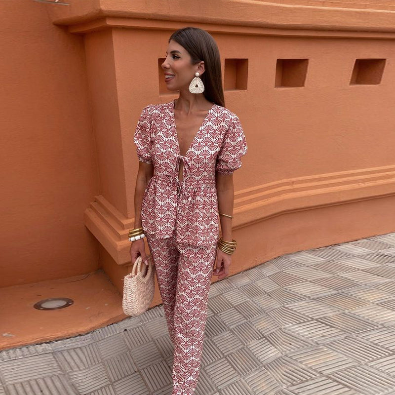 James & Elly™ | Set with Puff Sleeves and Tie Detail