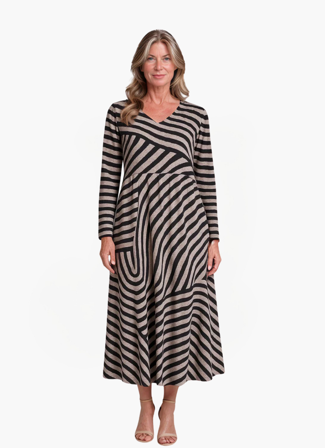 James & Elly™ | Striped Maxi Dress with V-Neck