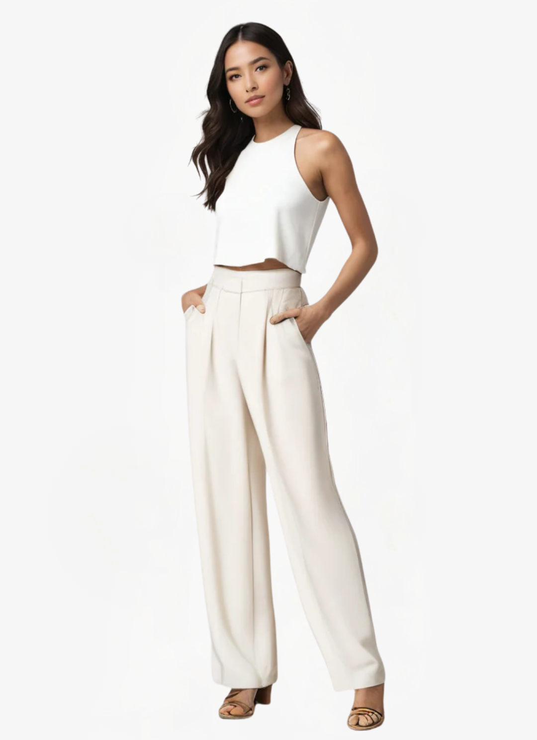 James & Elly™ | Elegant Ecru Wide Trousers