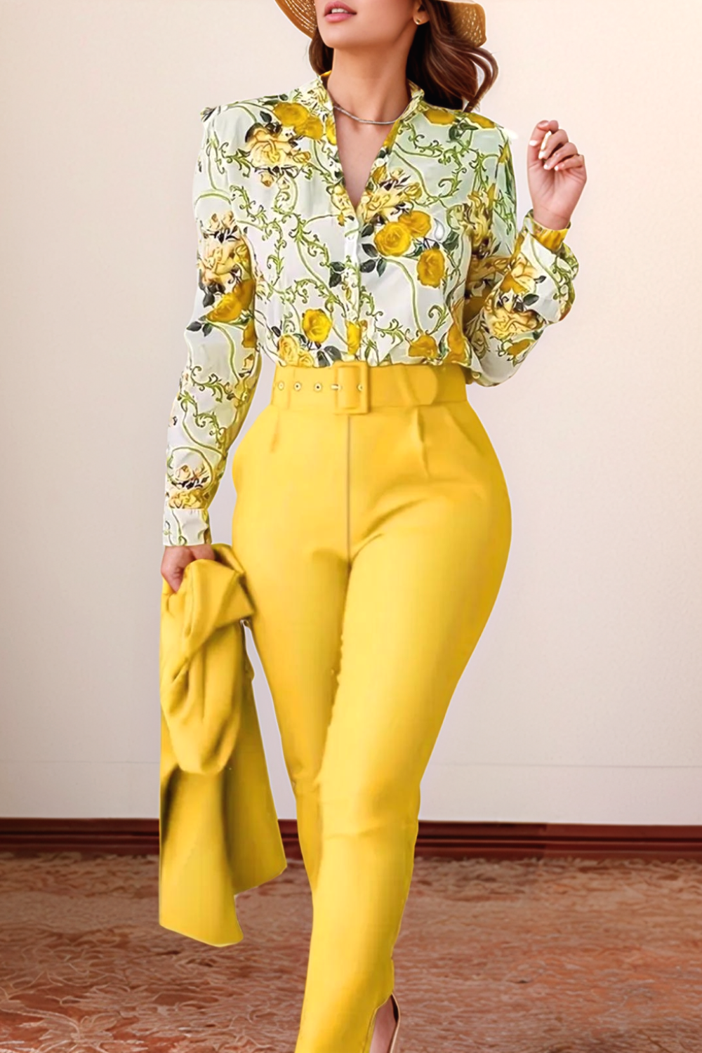 James & Elly™ | Floral Blouse & High-Waisted Trousers