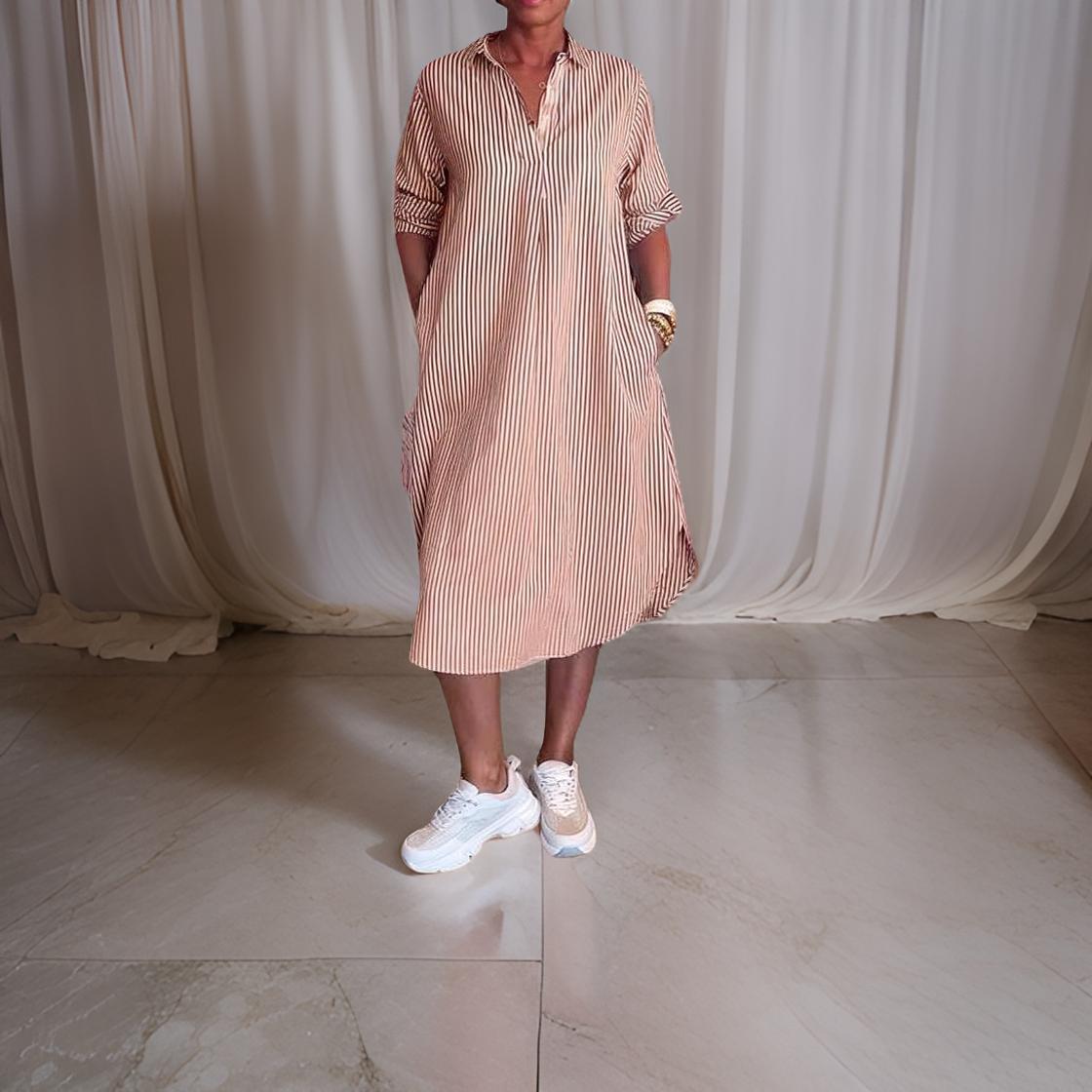 James & Elly™ | Striped Shirt Dress with Buttons