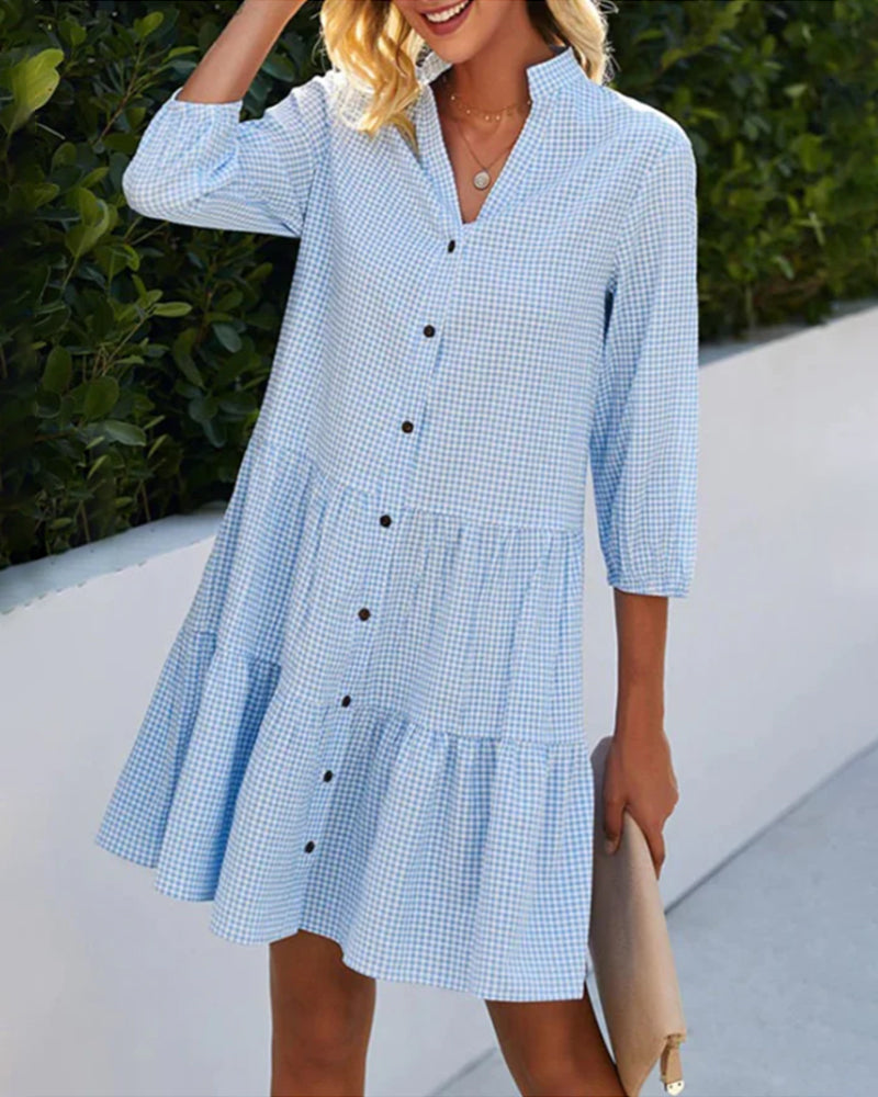 James & Elly™ | Checked Shirt Dress with Buttons