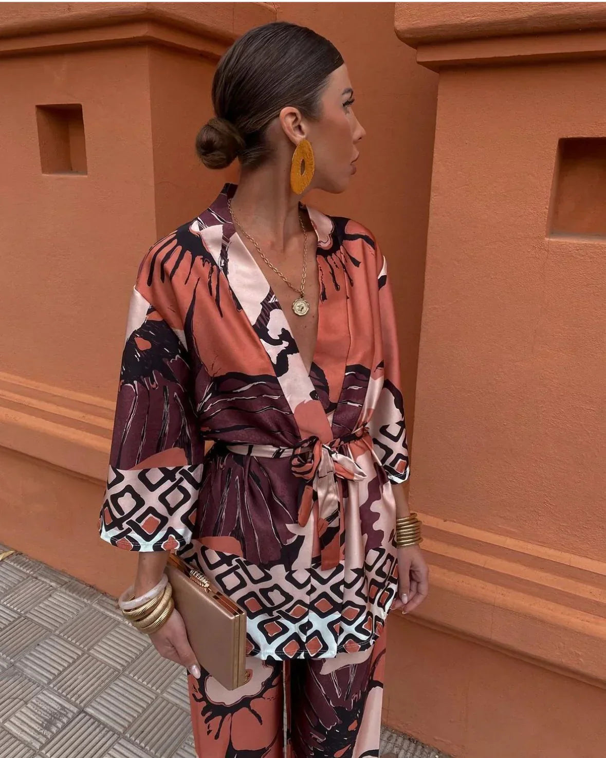 James & Elly™ | Kimono with Flowers & Wide Trousers