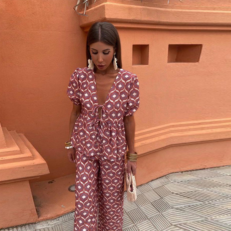 James & Elly™ | Set with Puff Sleeves and Tie Detail