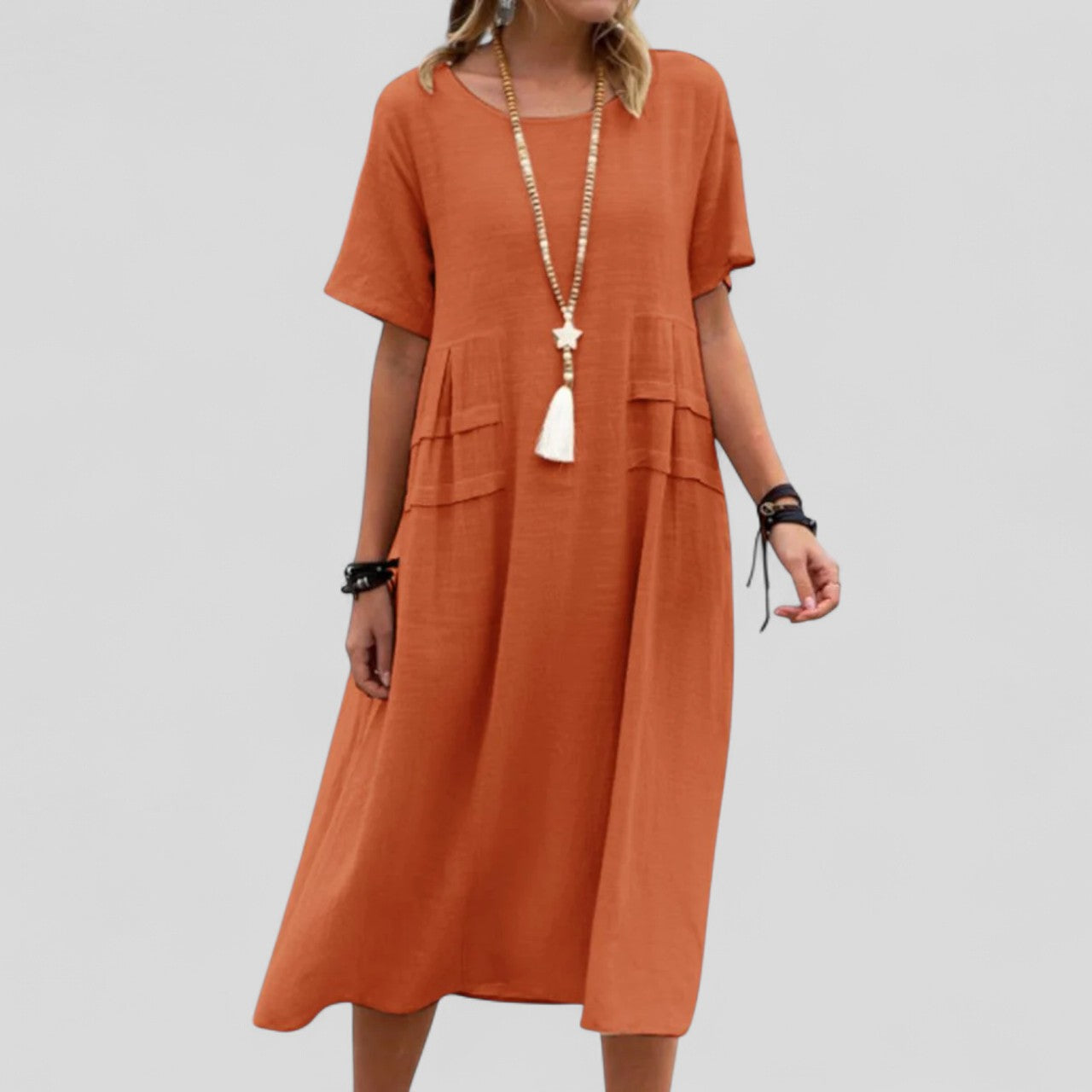 James & Elly™ | Relaxed Midi Dress with Pockets