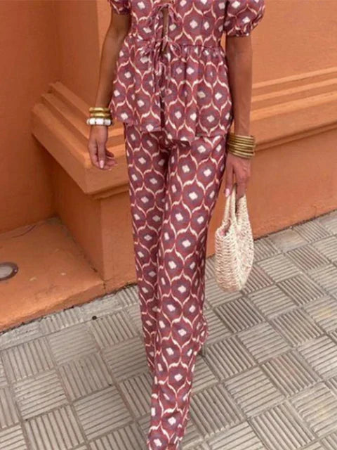 James & Elly™ | Set with Puff Sleeves and Tie Detail