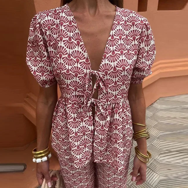 James & Elly™ | Set with Puff Sleeves and Tie Detail