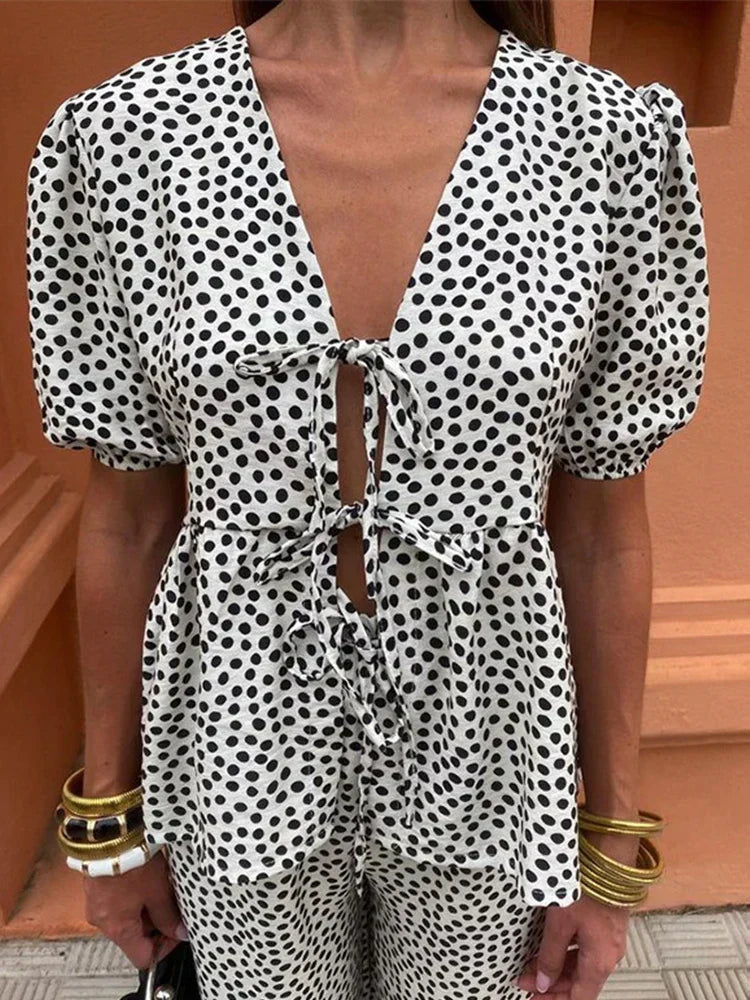 James & Elly™ | Set with Puff Sleeves and Tie Detail