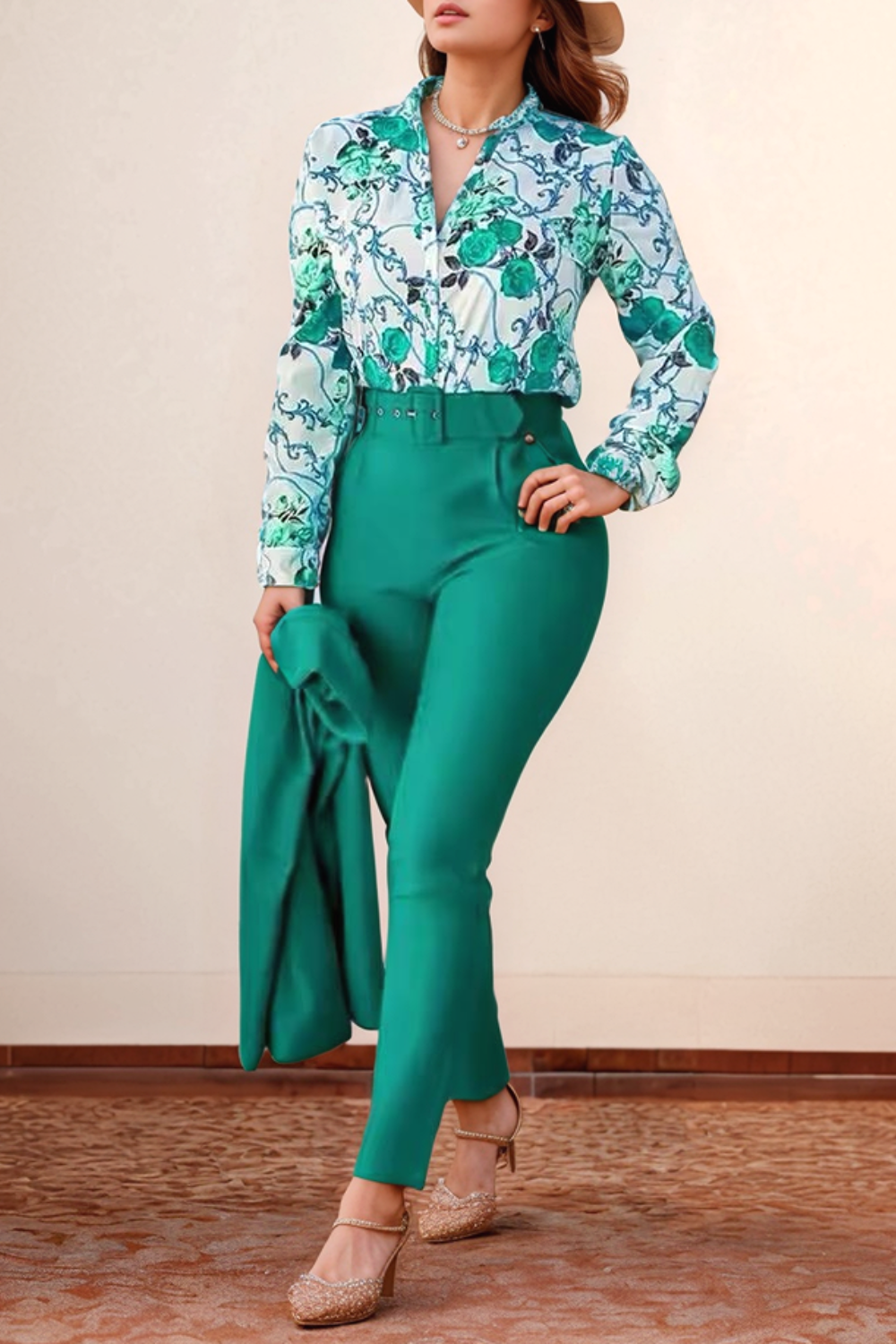 James & Elly™ | Floral Blouse & High-Waisted Trousers
