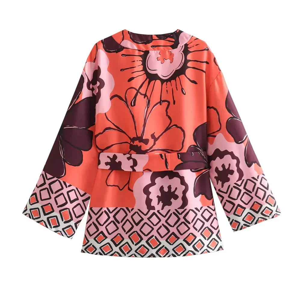 James & Elly™ | Kimono with Flowers & Wide Trousers