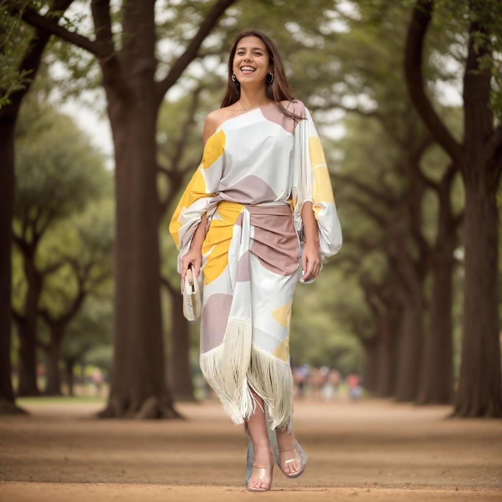 James & Elly™ | Satin Dress with Puff Sleeves