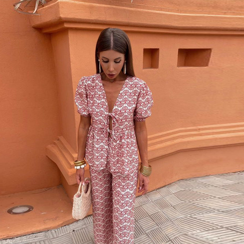 James & Elly™ | Set with Puff Sleeves and Tie Detail