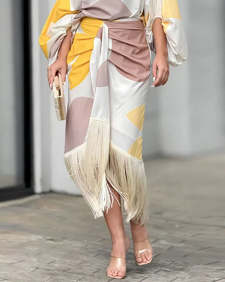 James & Elly™ | Satin Dress with Puff Sleeves