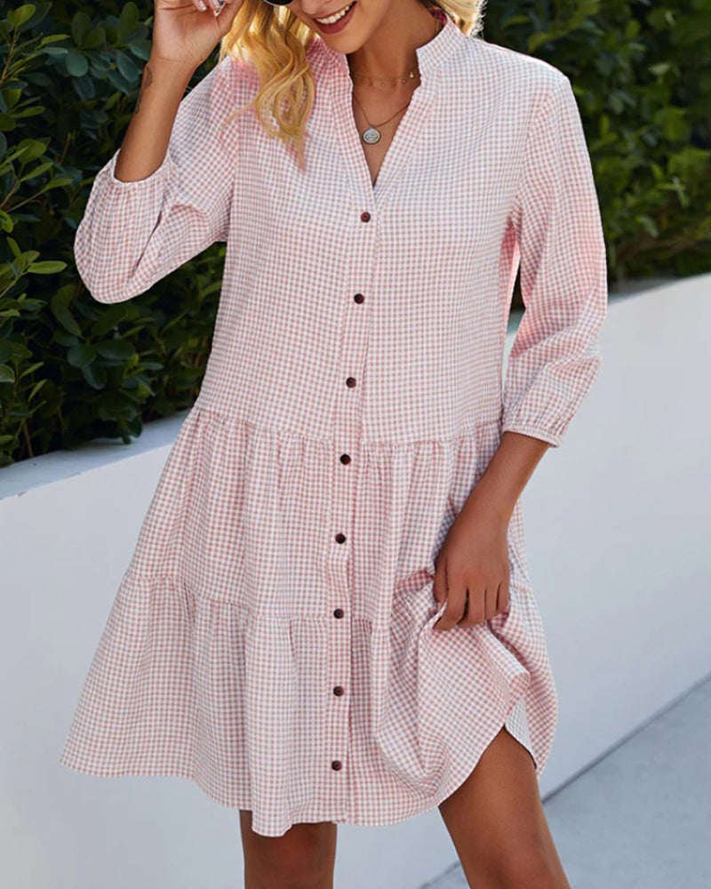 James & Elly™ | Checked Shirt Dress with Buttons