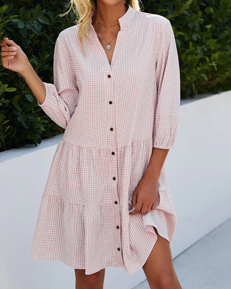 James & Elly™ | Checked Shirt Dress with Buttons