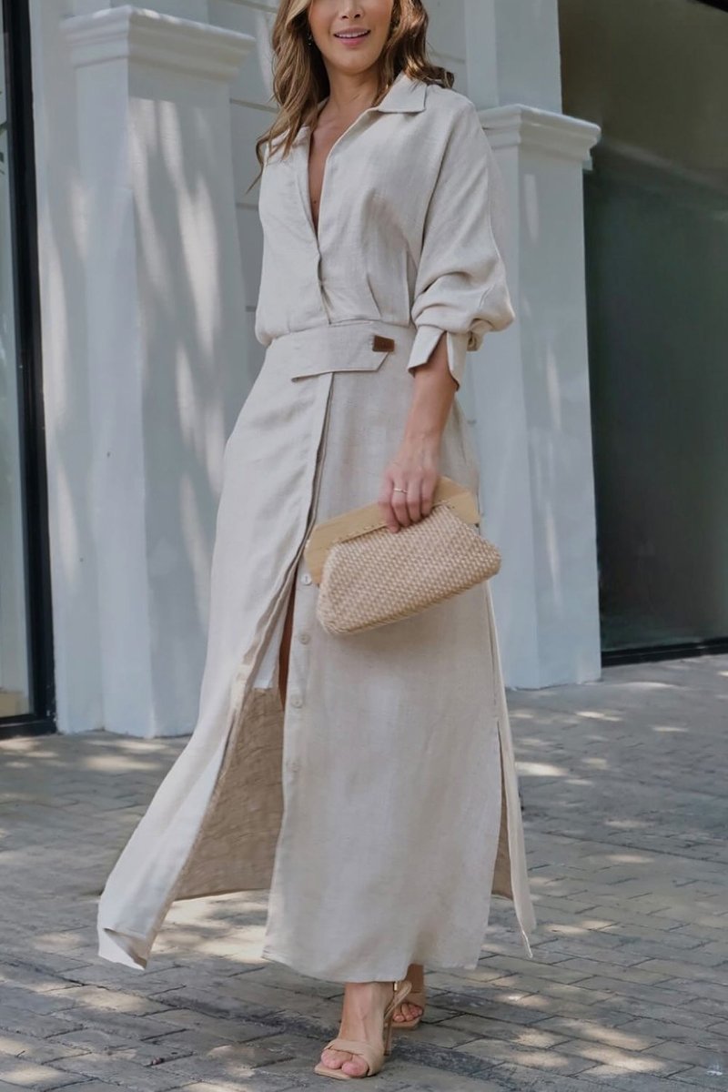James & Elly™ | Maxi Dress in Linen with Buttons